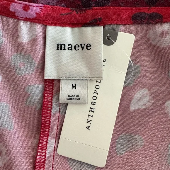 Anthropologie Maeve Lace Trim Mini Slip Skirt Red Floral 90’s Vibe Size Medium - Picture 8 of 11